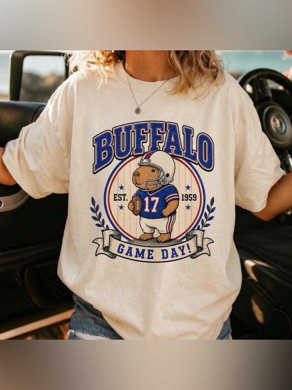 Buffalo Capybara Football Shirt, Vintage Game Day Retro Comfort Color T-Shirt